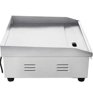 VEVOR Electric Countertop Griddle, 14-Inch, 1500W Grill with Adjustable Temperature Control 122°F-572°F, Non-Stick Commercial Restaurant Grill, 110V Stainless Steel Flat Top Grill
