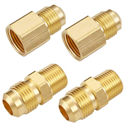 Litorange 4 PCS 3/8 Inch Flexible Flex Gas Line Hose Brass Connector Kit,3/8"Male Flare x 1/4"Male NPT & 3/8"Male Flare x 1/4"Female NPT,Fit for LPG, NG Propane Fire Pit Hose