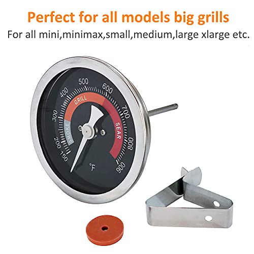 Grill Smoker Temperature Gauge Replacement with 3.3" Large Face, 150-900°F,Waterproof No-Fog Glass Lens – Replacement for a Variety of Different Grill Thermometer Such as Big Green Egg (Black)