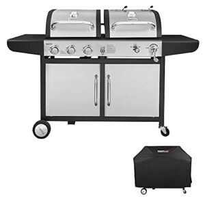 royal gourmet zh3002sc 3-burner 25,500-btu dual fuel propane and charcoal combo with protected grill cover, silver