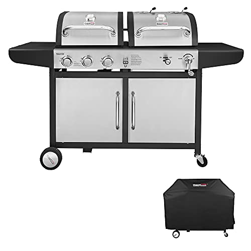 Royal Gourmet ZH3002SC 3-Burner 25,500-BTU Dual Fuel Propane and Charcoal Combo with Protected Grill Cover, Silver