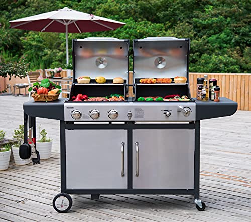 Royal Gourmet ZH3002SC 3-Burner 25,500-BTU Dual Fuel Propane and Charcoal Combo with Protected Grill Cover, Silver