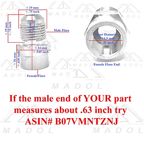 1/2 Male Flare x 3/8 Female Flare Brass Reducer coupling [661-FA0806] to adapt 1/2" application to 3/8 inch Natural Gas Grill Hose Connect Propane Assembly-3/8 Female Flare Thread x 1/2 Male Flare