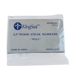 KingSeal 3.5 Inch Natural Birch Wood Steak Markers, Heat Stamped, Well, Eco Friendly, Bulk Pack - 500 Count Per Box