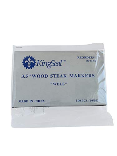 KingSeal 3.5 Inch Natural Birch Wood Steak Markers, Heat Stamped, Well, Eco Friendly, Bulk Pack - 500 Count Per Box