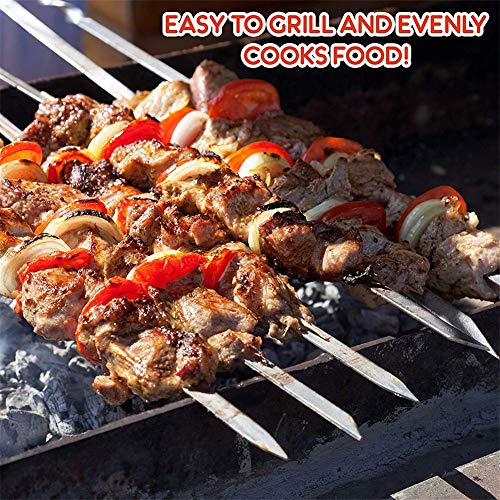 JOMVERL 12PCS Kabob Skewers Flat Metal BBQ Barbecue Skewer 14" Long Stainless Steel Shish Kebob Sticks Wide Reusable Grilling Skewers Set for Meat Shrimp Chicken Vegetable, 12 Pack