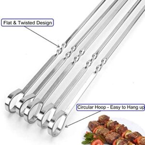 JOMVERL 12PCS Kabob Skewers Flat Metal BBQ Barbecue Skewer 14" Long Stainless Steel Shish Kebob Sticks Wide Reusable Grilling Skewers Set for Meat Shrimp Chicken Vegetable, 12 Pack