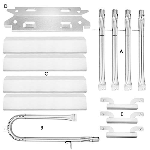 Uniflasy Grill Replacement Parts Kit for Brinkman 810-3660-S, 810-3661-F, Includes Grill Burner Tube Pipe, Heat Plate Shield/Heat Tent/Burner Cover/Flame Tamer, Crossover Channel Tube