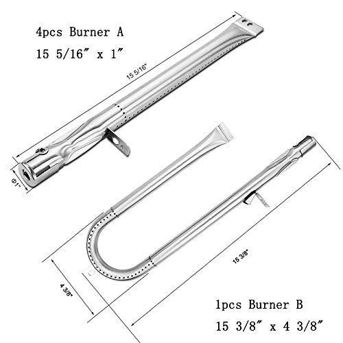 Uniflasy Grill Replacement Parts Kit for Brinkman 810-3660-S, 810-3661-F, Includes Grill Burner Tube Pipe, Heat Plate Shield/Heat Tent/Burner Cover/Flame Tamer, Crossover Channel Tube