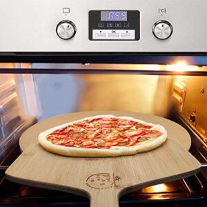 AILUROPODA 13" Round Pizza Stone for Oven and Grill with Bamboo Pizza Paddle, Cleaning Scraper and Recipe Cordierite Baking Stone for Oven Thermal Shock Resistant