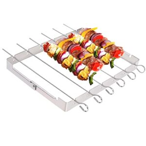 barbecue grill rack and 6 kebab skewers, stainless steel barbecue rack bbq skewer foldable bbq skewer rack set for party picnic