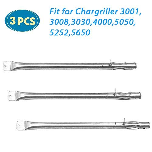 Burnindelicio Grill Parts for Gas Grill Chargriller 3001, 3008, 3030, 4000, 5050, 5252, King Griller 3008, 5252 Replacement Parts Stainless Steel Tube Burner (3-Pack)