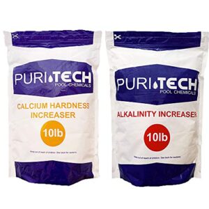 puri tech chemicals 10 lb calcium hardness increaser & 10 lb alkalinity increaser kit for swimming pools & spas balance chemical levels keep surfaces & water clean