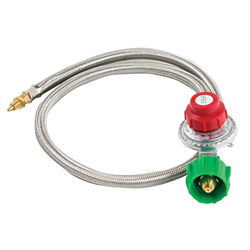 Bayou Classic M5HPR 36-in Stainless Braided LPG Hose w/ 5-psi Adjustable High Pressure Regulator Features 1/8-in Male Orifice Connector Designed For Bayou Classic Cookers