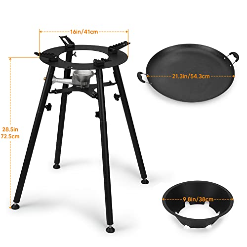 Onlyfire Paella Burner and Stand Set with 21 Inch Frying Pan and Reinforced Legs, GS300 Outdoor Cooking System Portable Propane Cooker with Wok for Backyard Camping RV