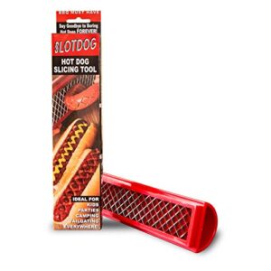 slotdog – hot dog slicing tool – stainless steel cutter blades for kitchen, grilling, tailgating, camping and backyard outdoor bbq – 10 inch – red