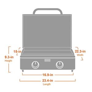 Monument Grills Portable Table Top Griddle, Flat Top Propane Gas Grill Griddle 22 inch 2-Burner 15,000 BTUs 312 sq. in. for Outdoor Cooking Camping, Black
