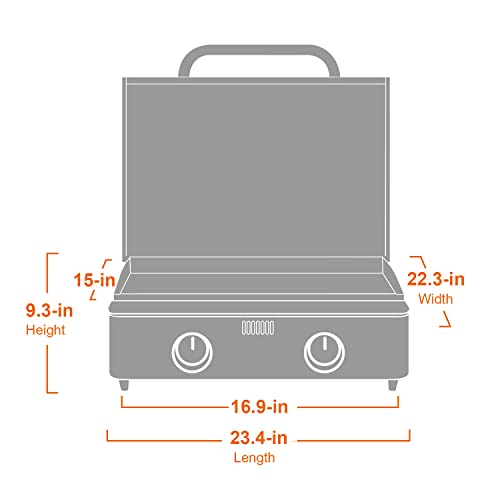 Monument Grills Portable Table Top Griddle, Flat Top Propane Gas Grill Griddle 22 inch 2-Burner 15,000 BTUs 312 sq. in. for Outdoor Cooking Camping, Black