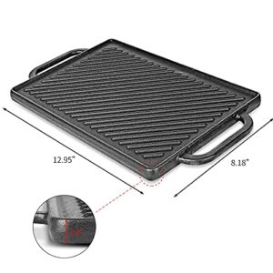 Hisencn Cast Iron Stove Griddle for Gas Grill, Nonstick 2-in-1 Reversible Cast Iron Grill Pan 15.47" x 8.18"