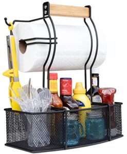 superior trading co. steel caddy for organizing paper towels, condiments, tools for grill, bbq, picnics, household cleaning, garage, cars caddy, black, large