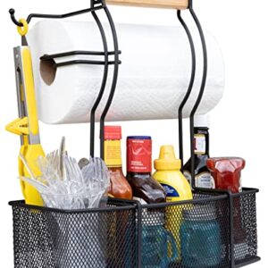 Superior Trading Co. Steel Caddy For Organizing Paper Towels, Condiments, Tools for Grill, BBQ, Picnics, Household Cleaning, Garage, Cars Caddy, Black, Large