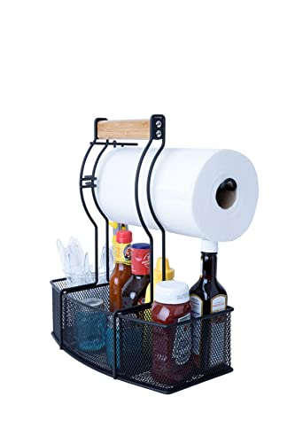 Superior Trading Co. Steel Caddy For Organizing Paper Towels, Condiments, Tools for Grill, BBQ, Picnics, Household Cleaning, Garage, Cars Caddy, Black, Large