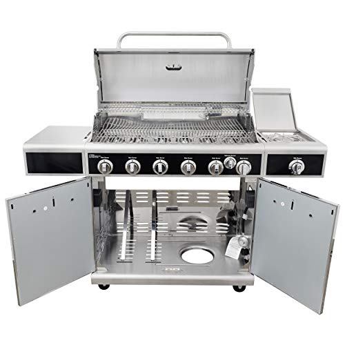 Kenmore PG-A40602SRL 6 Burner Propane Gas BBQ Grill with Side Burner, 73000 Total BTU, Black and Stainless Steel