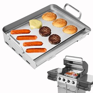 universal stainless steel griddle, flat top grill with removable grease tray, griddle for gas griddle, telescopic support to accommodate different sizes gas/charcoal grill, for camping & parties