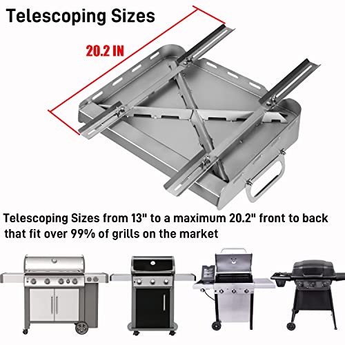 Universal Stainless Steel Griddle, Flat Top Grill with Removable Grease Tray, Griddle for Gas Griddle, Telescopic Support to Accommodate Different Sizes Gas/Charcoal Grill, for Camping & Parties