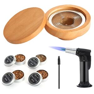 cocktail smoker kit with wood chips for whiskey,cheese and flavor drink smoker accessories include cleaning brush, filter, smoking torch with 4pcs wood chips smoke top old fashioned smoker kit