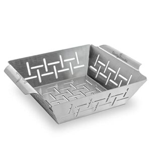 tastysmoke® premium stainless steel grill basket usable as vegetable basket, fish grill basket and grill tray – universally applicable and particularly durable grill pan for the grill – the ideal grill accessory (medium basket)