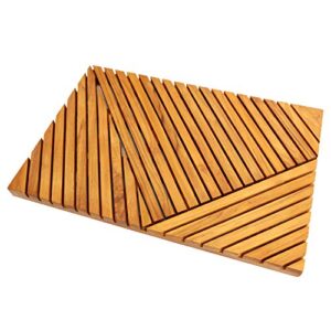 teak bath mat – natural teak shower mat for bathroom, sauna, pool, hot tub and rv outdoor shower mat – 24in x 16in (stripes)