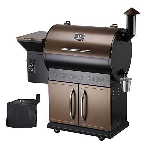 Z GRILLS Wood Pellet Grill Smoker with Digital Controls, Cover, 700 sq. in. Cooking Area for Outdoor BBQ, Smoke, Bake and Roast, 700D,Brown