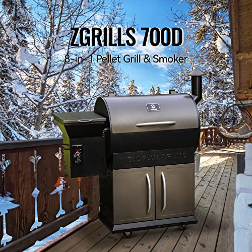 Z GRILLS Wood Pellet Grill Smoker with Digital Controls, Cover, 700 sq. in. Cooking Area for Outdoor BBQ, Smoke, Bake and Roast, 700D,Brown