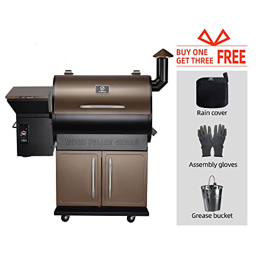 Z GRILLS Wood Pellet Grill Smoker with Digital Controls, Cover, 700 sq. in. Cooking Area for Outdoor BBQ, Smoke, Bake and Roast, 700D,Brown