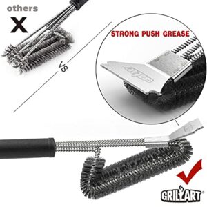 GRILLART Grill Brush and Scraper BBQ Brush for Grill, Safe 18" Stainless Steel Woven Wire 3 in 1 Bristles Grill Cleaning Brush, BR-4516