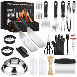 griddle accessories kit, 121 pcs griddle grill tools set for blackstone and camp chef, professional grill bbq spatula set with basting cover, spatula, scraper, bottle, tongs, egg ring
