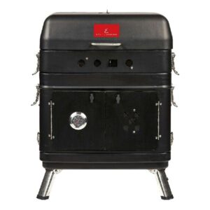 emeril lagasse southern cooker, portable outdoor charcoal grill & meat smoker combo, slow cook, oven bake, for backyard patio, barbecue & tailgating, black