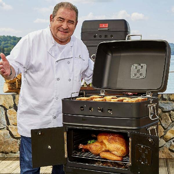 Emeril Lagasse Southern Cooker, Portable Outdoor Charcoal Grill & Meat Smoker Combo, Slow Cook, Oven Bake, for Backyard Patio, Barbecue & Tailgating, Black