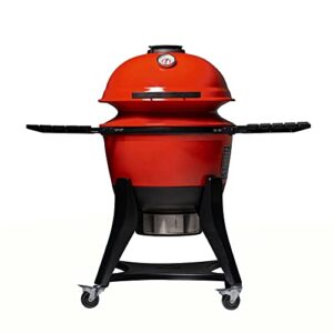 kamado joe kj15040320 kettle joe 22 inch charcoal grill with hinged lid, cart, and side shelves, blaze red