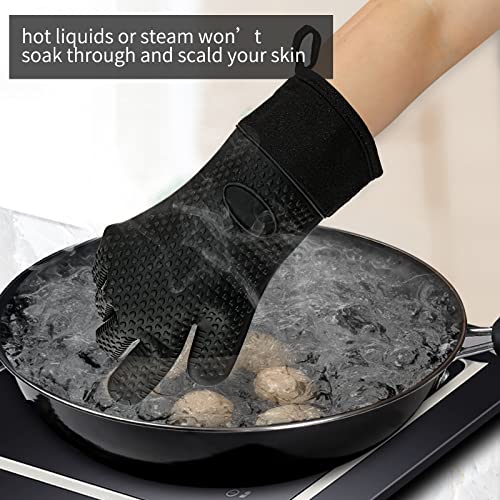 Waterproof BBQ Grill Oven Gloves Heat Resistant,Extra Long,Soft Quilted Lining, Silicone Gloves for Grilling Smoking Barbecue-Great for Handling Hot Food on Your Grill Fryer and Pit,Easy Clean,1 Pair