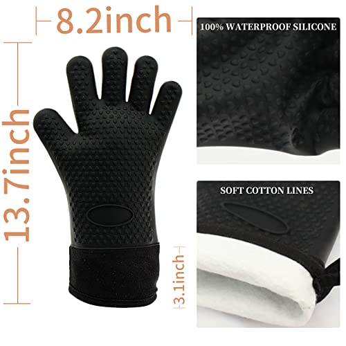 Waterproof BBQ Grill Oven Gloves Heat Resistant,Extra Long,Soft Quilted Lining, Silicone Gloves for Grilling Smoking Barbecue-Great for Handling Hot Food on Your Grill Fryer and Pit,Easy Clean,1 Pair