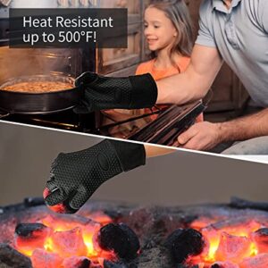 Waterproof BBQ Grill Oven Gloves Heat Resistant,Extra Long,Soft Quilted Lining, Silicone Gloves for Grilling Smoking Barbecue-Great for Handling Hot Food on Your Grill Fryer and Pit,Easy Clean,1 Pair