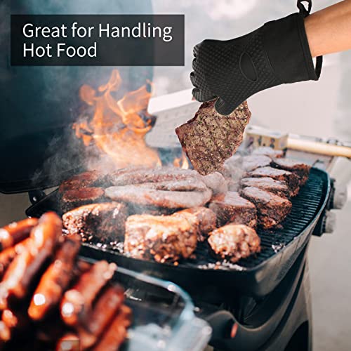 Waterproof BBQ Grill Oven Gloves Heat Resistant,Extra Long,Soft Quilted Lining, Silicone Gloves for Grilling Smoking Barbecue-Great for Handling Hot Food on Your Grill Fryer and Pit,Easy Clean,1 Pair