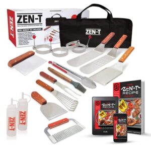 zen-t – 17 piece grill griddle tool kit – griddle accessories for blackstone – professional grade stainless steel bbq tools – perfect grilling utensils for all your grilling needs + bonus recipe ebook