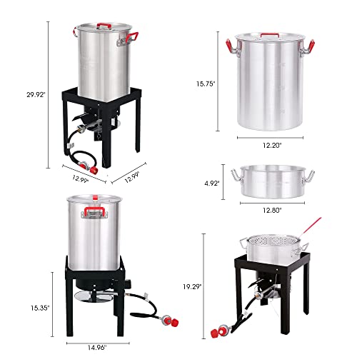 CreoleFeast TFS3010 Propane 30 Qt. Turkey and 10 Qt. Fish Fryer Boiler Steamer Set, 50,000 BTU Burner, Ideal for Outdoor Cooking