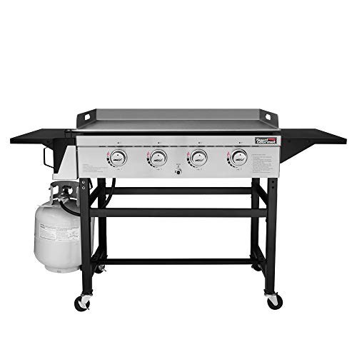 Royal Gourmet GB4001B 4-Burner Flat Top Gas Grill 52000-BTU Propane Fueled Professional Outdoor Griddle 36inch Backyard Cooking with Side Table, Black