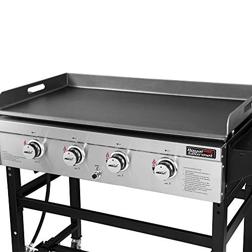 Royal Gourmet GB4001B 4-Burner Flat Top Gas Grill 52000-BTU Propane Fueled Professional Outdoor Griddle 36inch Backyard Cooking with Side Table, Black