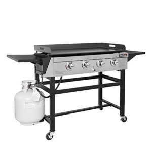 Royal Gourmet GB4001B 4-Burner Flat Top Gas Grill 52000-BTU Propane Fueled Professional Outdoor Griddle 36inch Backyard Cooking with Side Table, Black