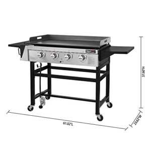 Royal Gourmet GB4001B 4-Burner Flat Top Gas Grill 52000-BTU Propane Fueled Professional Outdoor Griddle 36inch Backyard Cooking with Side Table, Black